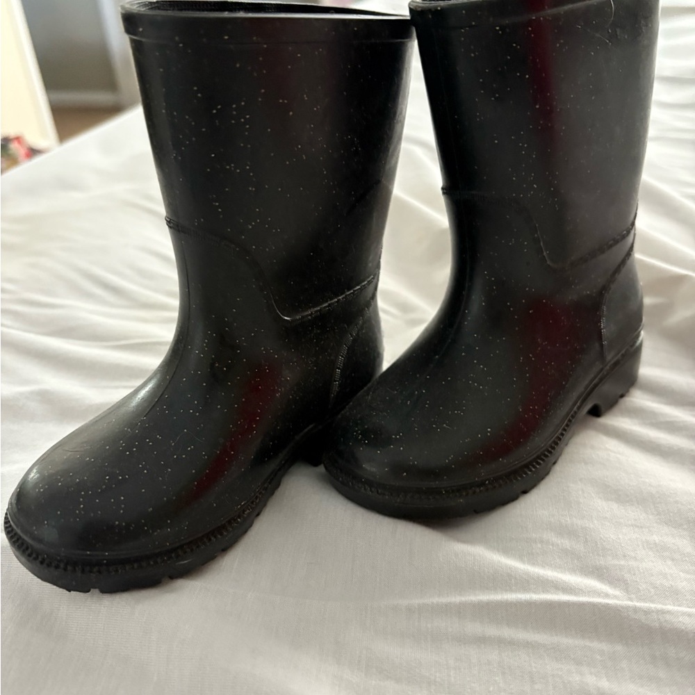 Kids Black Glitter Rain Boots